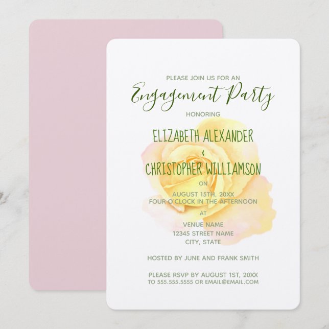 Pretty Yellow Rose Engagement Invitation (Front/Back)