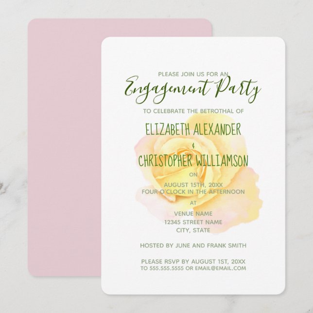 Pretty Yellow Rose Engagement Party Invitation (Front/Back)
