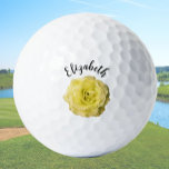 Pretty yellow rose flower custom name ladies golf balls<br><div class="desc">This pretty golf ball has a yellow rose and an editable name for the lady golfer in your life. Give these to your mum, sister, or anyone else who you want to give a little present that relates to their hobby. Cute and useful, too! Edit the name to personalise it...</div>
