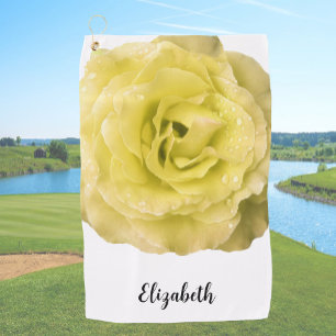 Pretty yellow rose flower custom name womens golf towel