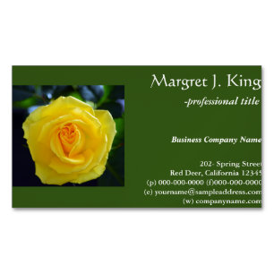 Pretty yellow rose flower green  business cards. 	Magnetic business card