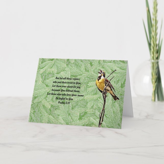 Pretty Yellow Singing Bird Bible Verse Card (Front)