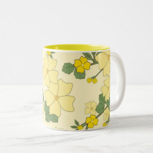 Pretty Yellow Summer Floral Pattern Two-Tone Coffee Mug