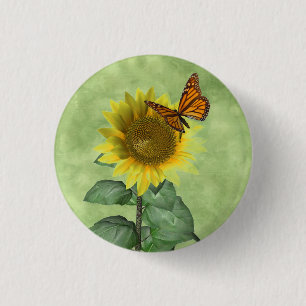 Pretty Yellow Sunflower and Orange Butterfly 3 Cm Round Badge