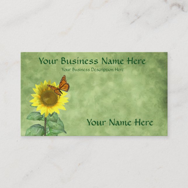 Pretty Yellow Sunflower and Orange Butterfly Business Card (Front)