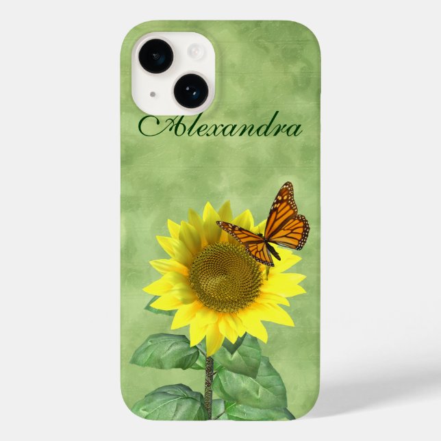 Pretty Yellow Sunflower and Orange Butterfly Case-Mate iPhone Case (Back)