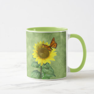 Pretty Yellow Sunflower and Orange Butterfly Mug
