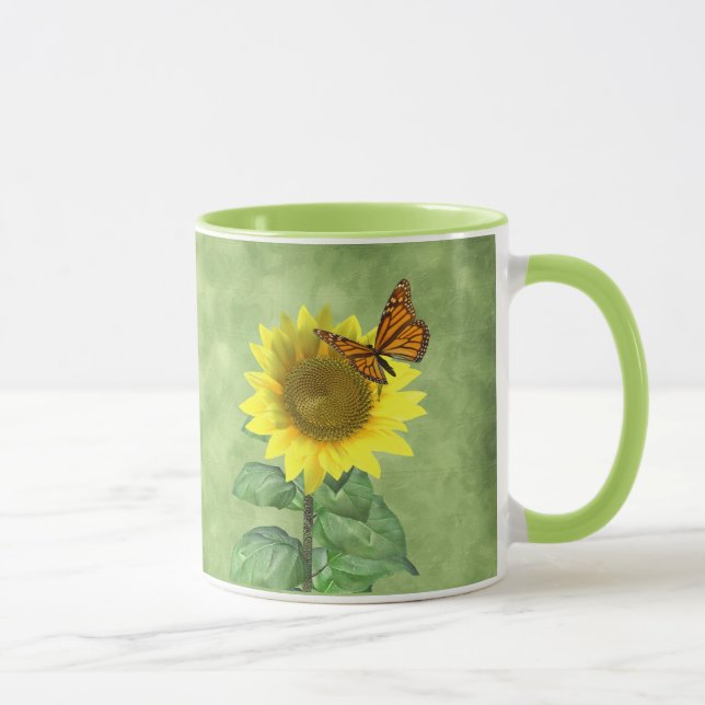 Pretty Yellow Sunflower and Orange Butterfly Mug (Right)
