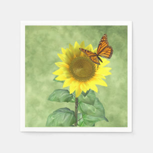 Pretty Yellow Sunflower and Orange Butterfly Napkin