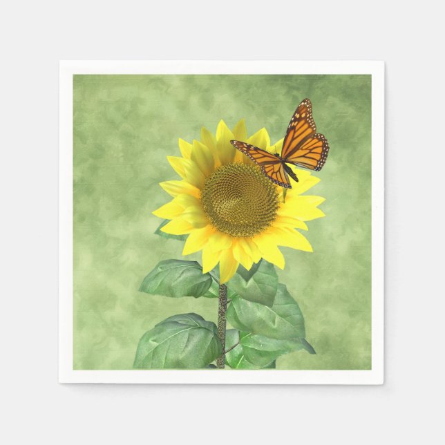 Pretty Yellow Sunflower and Orange Butterfly Napkin (Front)