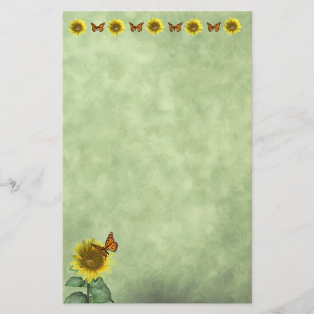 Pretty Yellow Sunflower and Orange Butterfly Stationery (Front)