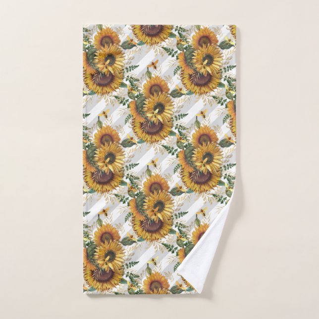 Pretty Yellow Sunflower Bouquet Bees Hand Towel (Hand Towel)