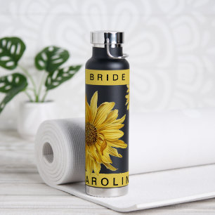 Pretty Yellow Sunflower Bride Name Wedding Water B Bottle