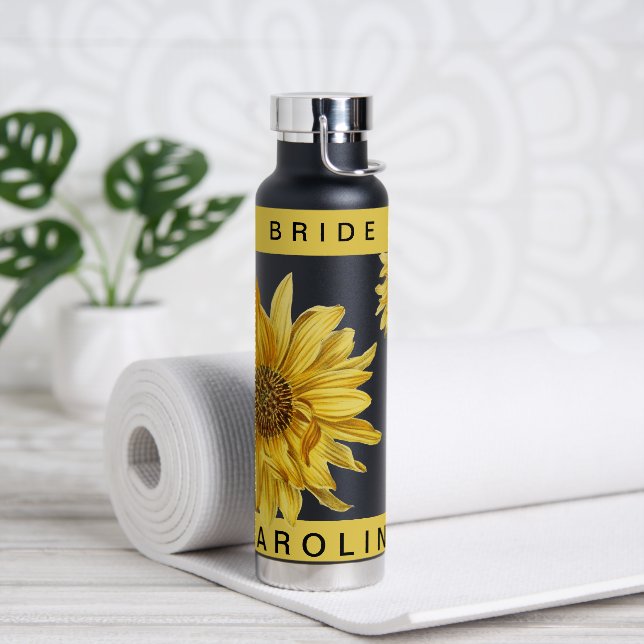 Pretty Yellow Sunflower Bride Name Wedding Water B Bottle (Yoga)