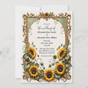Pretty yellow sunflower elegant art frame wedding invitation