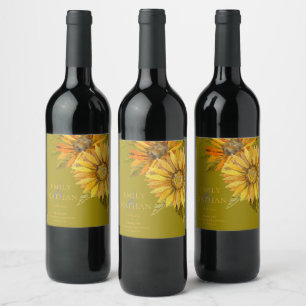 Pretty Yellow Sunflower Elegant Floral Wedding Wine Label