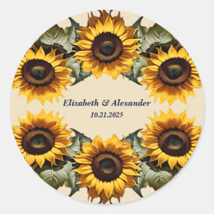 Pretty yellow sunflower elegant wedding  classic round sticker