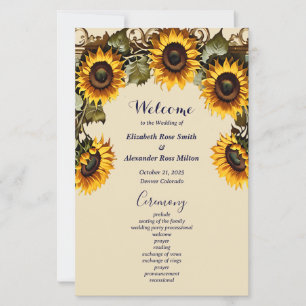 Pretty yellow sunflower elegant wedding program