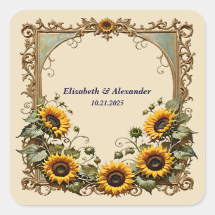 Pretty yellow sunflower elegant wedding  square sticker