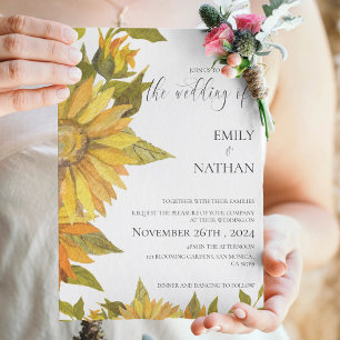 Pretty Yellow Sunflower Floral Wedding Invitation Postcard