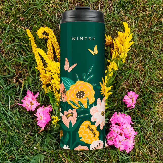 Pretty Yellow Sunflower Wildflowers & Butterflies Thermal Tumbler (Pretty Yellow Sunflower Wildflowers & Butterflies Thermal Tumbler)