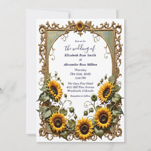 Pretty Yellow sunflower with art frame wedding  Invitation