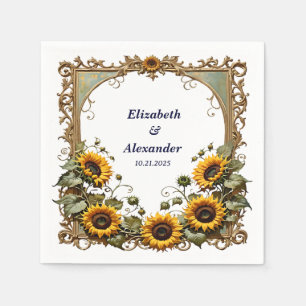 Pretty Yellow sunflower with art frame wedding  Napkin