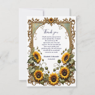 Pretty Yellow sunflower with art frame wedding Thank You Card