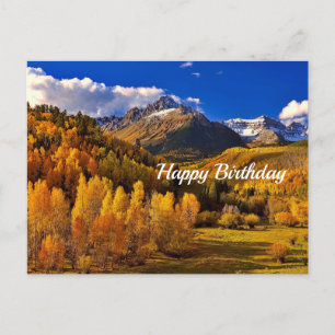 Pretty Yellow Trees Mountain Birthday Postcard