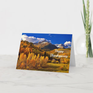 Pretty Yellow Trees Mountain Photo Thanksgiving Holiday Card