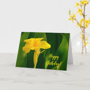 Pretty Yellow Tropical Canna Lily Flower Birthday Card