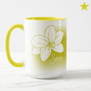 Pretty Yellow White Flower Drawing Custom Name Mug