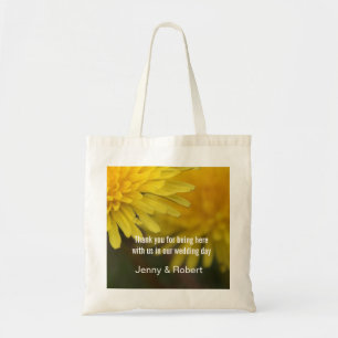 Pretty yellow wild flower dandelion wedding favour tote bag