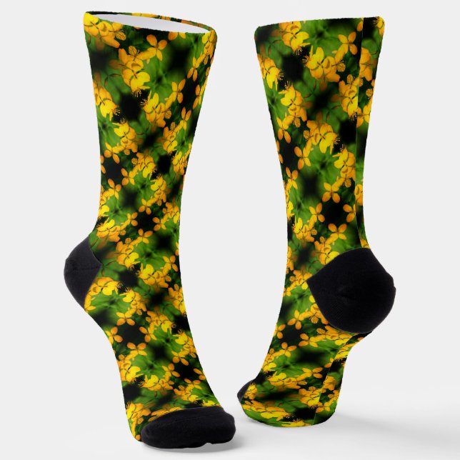 Pretty Yellow Wildflowers Abstract Pattern    Socks (Angled)