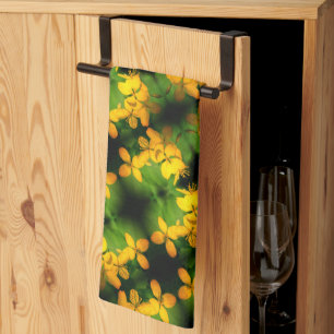 Pretty Yellow Wildflowers Abstract Pattern Tea Towel
