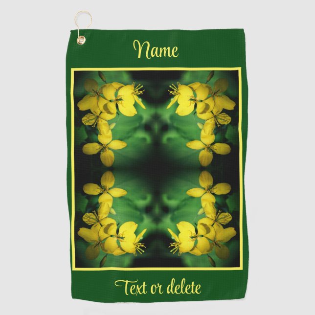 Pretty Yellow Wildflowers Abstract Personalised Golf Towel (Front)