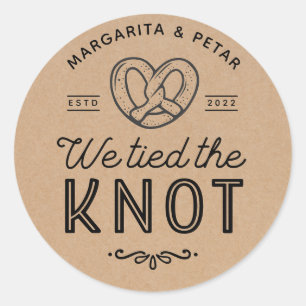 Pretzel Bags We Tied The Knot Rustic Kraft Classic Round Sticker