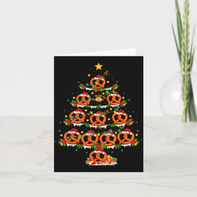 Pretzel Lover Xmas Lighting Pretzel Christmas Tree Card (Front)