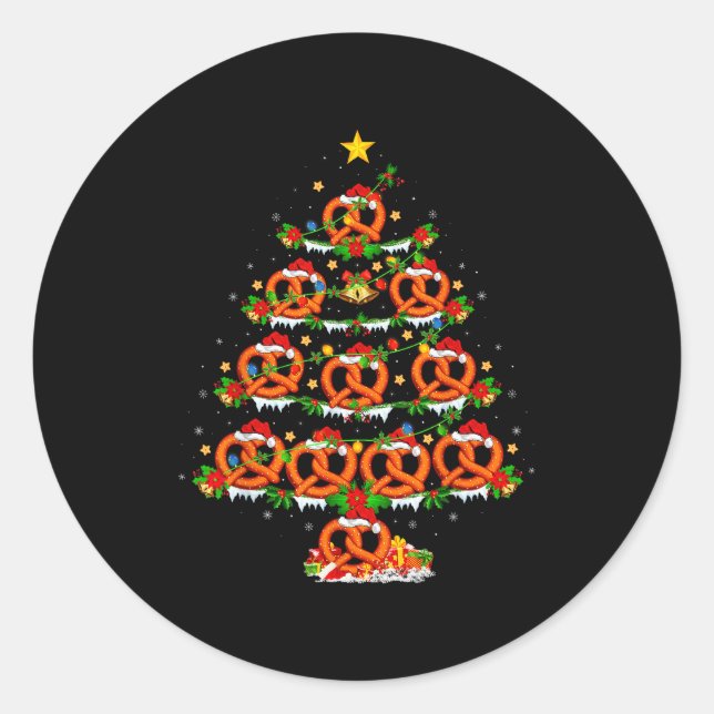 Pretzel Lover Xmas Lighting Pretzel Christmas Tree Classic Round Sticker (Front)