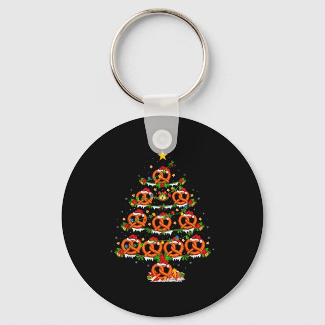 Pretzel Lover Xmas Lighting Pretzel Christmas Tree Key Ring (Front)