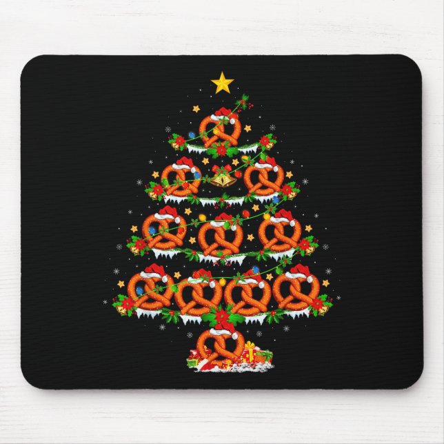 Pretzel Lover Xmas Lighting Pretzel Christmas Tree Mouse Mat (Front)