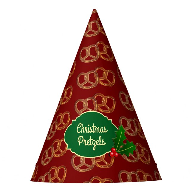Pretzel Motif, Holly: Christmas Colours customised Party Hat (Front)