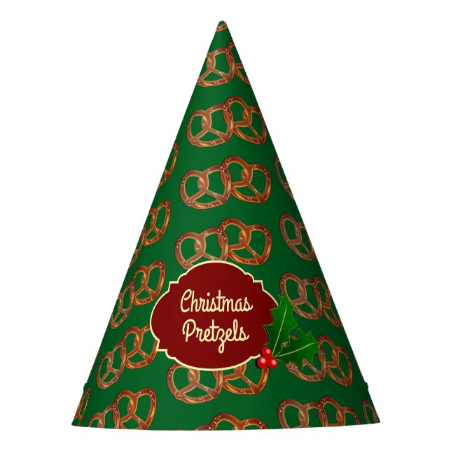 Pretzel Motif, Holly: Christmas Colours customised Party Hat (Front)