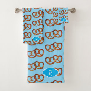 Pretzel Theme Bread Knots: Your initial / monogram Bath Towel Set