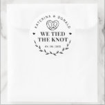 Pretzel We Tied The Knot Wedding Classic Round Sticker<br><div class="desc">Pretzel We Tied The Knot . Add a fun touch of colour and unique style to your wedding or bridal shower favours. A bridal shower favour bag is a great addition to party planning. These unique bags will easily be used as a gift and can serve as a beautiful decoration...</div>