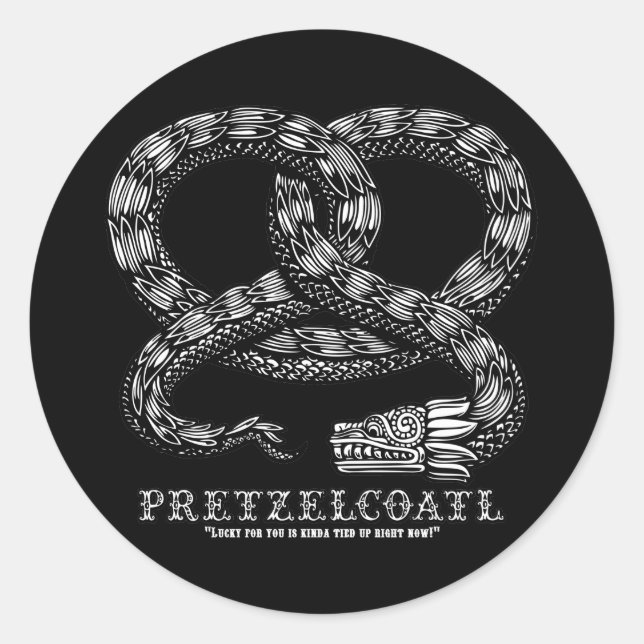 Pretzelcoatl -b/w classic round sticker (Front)