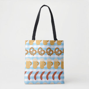Pretzels beer sausage lined up seamless vintage il tote bag