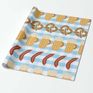 Pretzels beer sausage lined up seamless vintage il wrapping paper