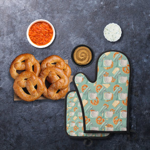 Pretzels, bread, and mixers greenish-blue oven mitt & pot holder set