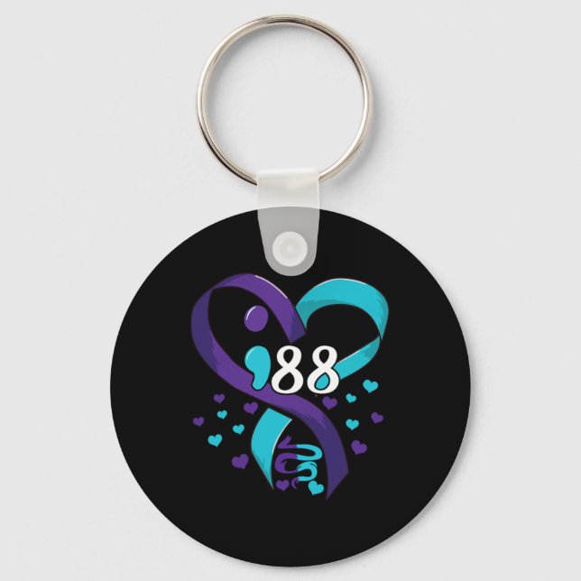 Prevention Awareness 988 Heart Teal And Purple  Key Ring (Front)